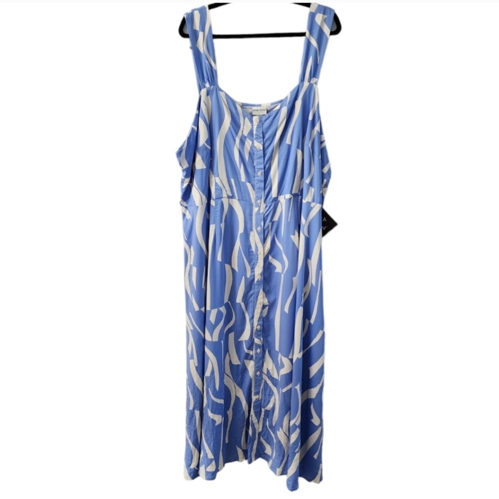 Ava & Viv Plus Size Button Light Blue And White Stretchy Midi Dress. Size XXL - Picture 4 of 8
